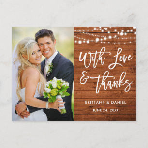 Carte Postale Brush Script Rustic Wood Love et Merci Mariage