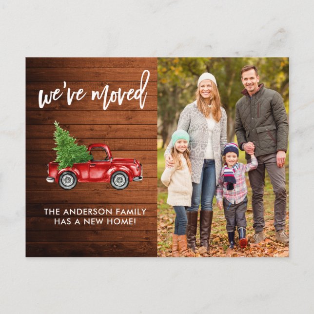 Carte Postale Brush Script Rustique Adresse Changer Camion Rouge (Devant)