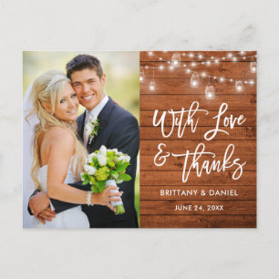 Carte Postale Brush Script Wood Lights Amour et Merci Mariage