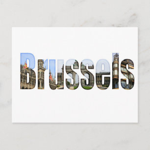 Carte Postale Bruxelles avec des sites touristiques en lettres