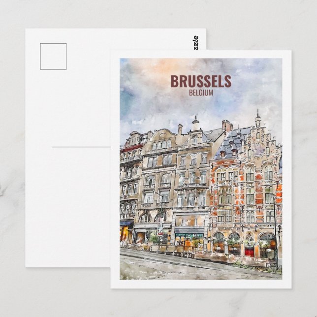 Carte Postale Bruxelles Belgique Fameux Aquarelle Voyage (Devant / Derrière)