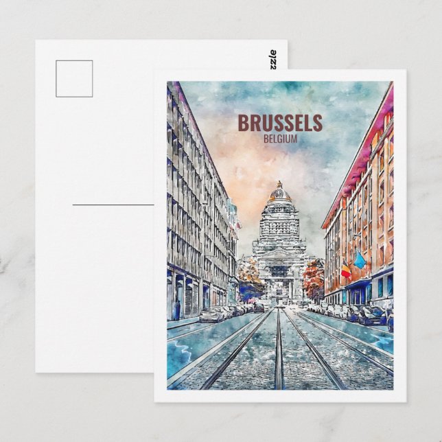 Carte Postale Bruxelles Belgique Fameux Sketch Aquarelle Voyage (Devant / Derrière)