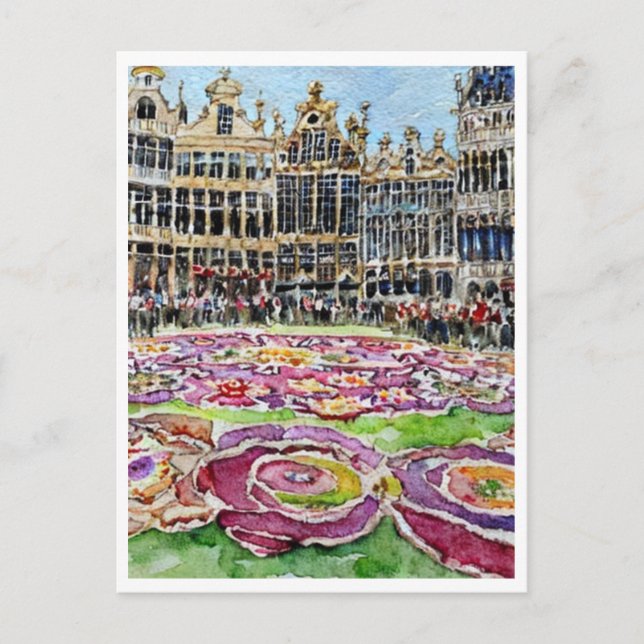 Carte Postale Bruxelles Belgique Moquette à fleurs Aquarelle Pei (Devant)
