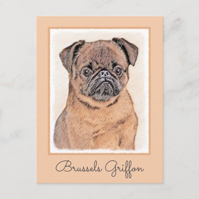 Carte Postale Bruxelles Griffon Smooth Painting Original Chien A (Devant)