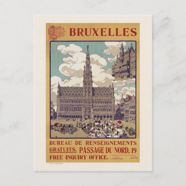 Carte Postale Bruxelles Poster vintage 1913 (Devant)