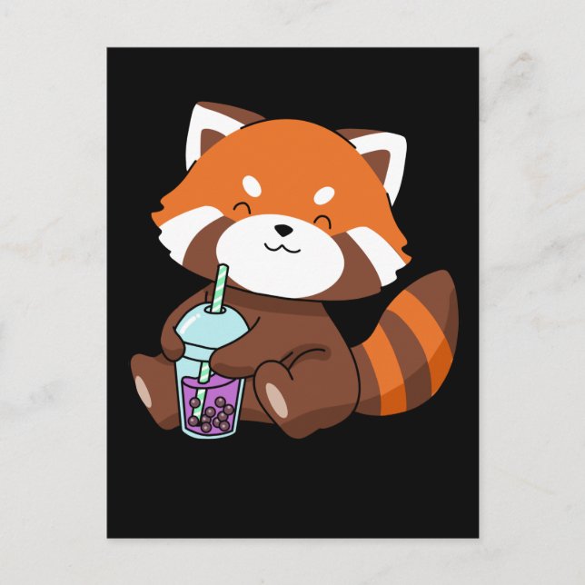 Carte Postale Buble Tea Gift Girl Red Panda Boba Tea Bubble Tea (Devant)