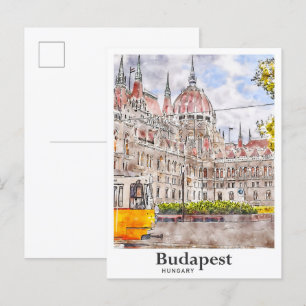 Carte Postale Budapest Hongrie Art Voyage aquarelle Sketch