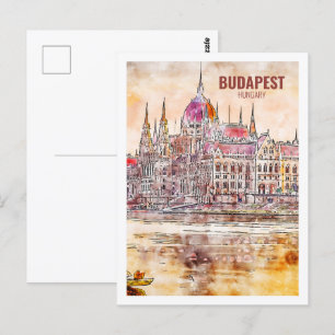 Carte Postale Budapest Hongrie célèbre Aquarelle Voyage Sketch