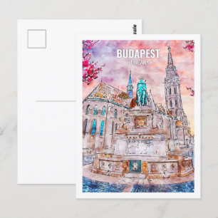 Carte Postale Budapest Hongrie célèbre Aquarelle Voyage Sketch