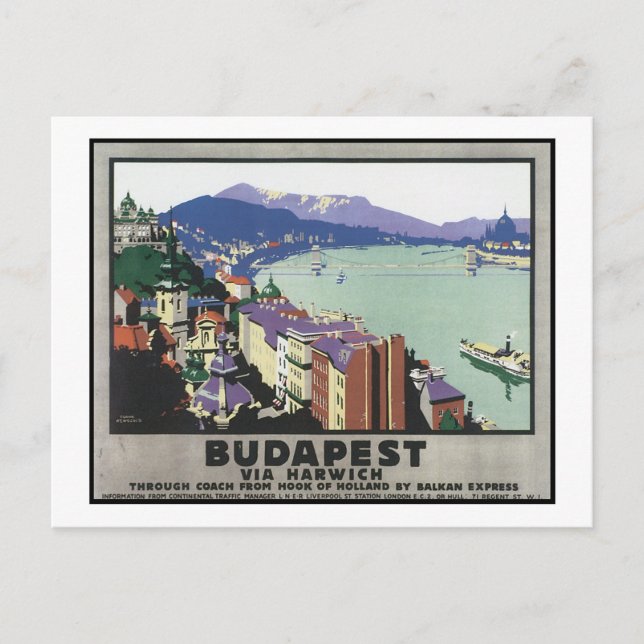 Carte Postale Budapest via Harwich (Devant)