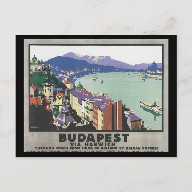 Carte Postale Budapest via Harwich_Poster Vintage voyage (Devant)