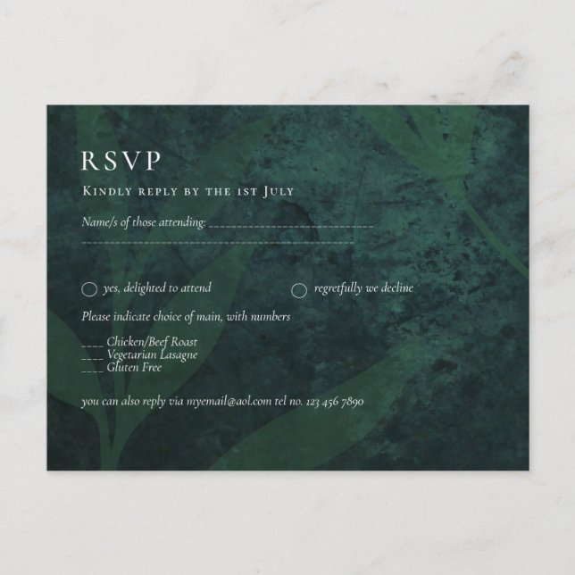 Carte Postale BUDGET All-in-1 Rustique Mariage vert émeraude (Devant)