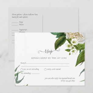 Carte Postale BUDGET Blanc Roses Bouquet Mariage Floral