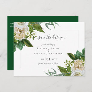 Carte Postale BUDGET Blanc Roses Bouquet Mariage Floral