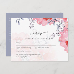 Carte Postale Budget Blush rose Floral Dusty Blue Mariage