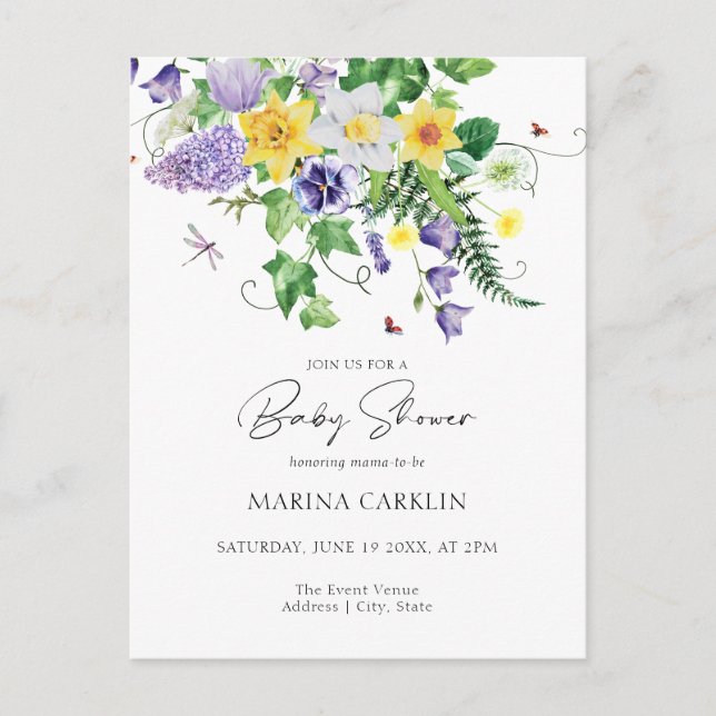 Carte Postale Budget Daffodiques et Baby shower Fleur sauvage (Devant)
