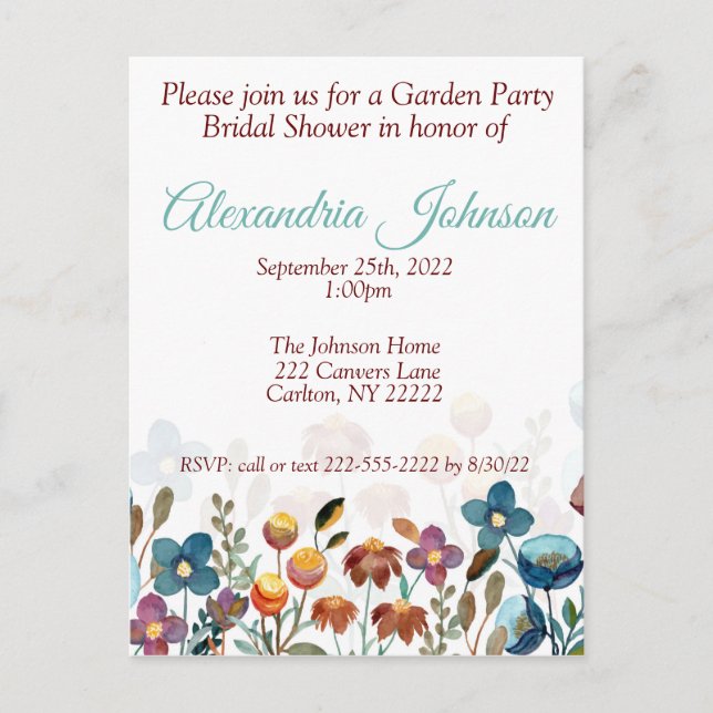 Carte Postale Budget de l'invitation de la fête nuptiale de jard (Devant)