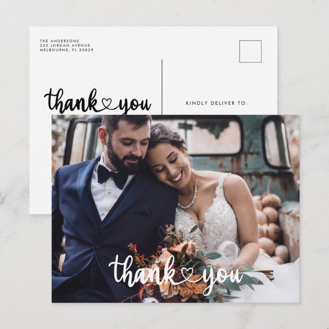 Carte Postale Budget du Merci de Mariage photo simple script (Devant / Derrière)