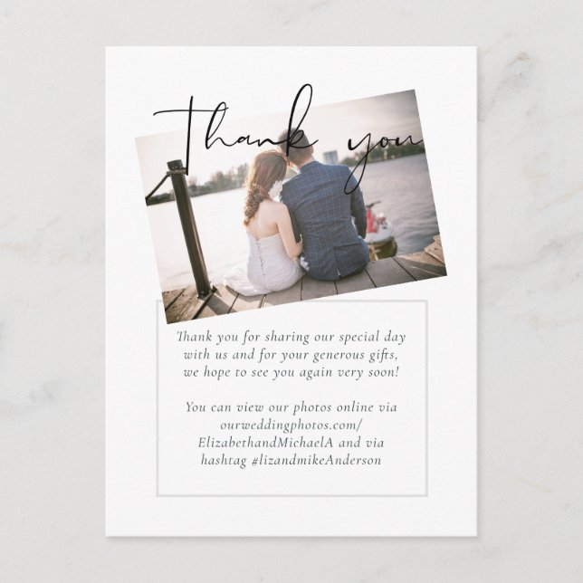 Carte Postale Budget du Merci Mariage de PHOTO simple élégance (Devant)