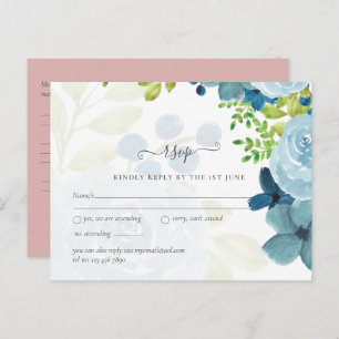 Carte Postale Budget Dusty Blue Flowers Sage Mariage