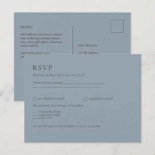 Carte Postale Budget Dusty Blue Monochrome Mariage RSVP