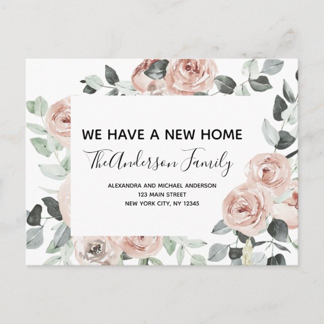 Carte Postale Budget Dusty rose Floral Moving Faire-part Postc (Devant)