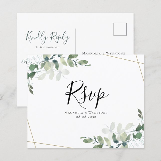 Carte postale Budget Eucalyptus Wedding RSVP (Devant / Derrière)