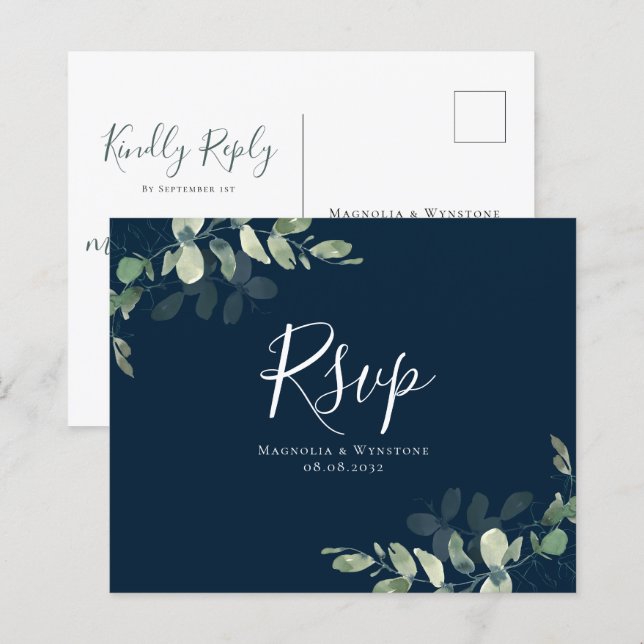 Carte postale Budget Eucalyptus Wedding RSVP (Devant / Derrière)