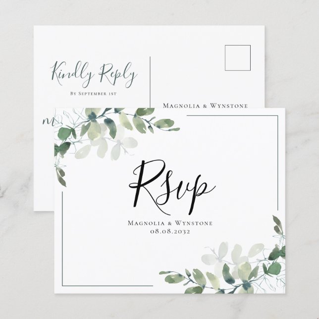 Carte postale Budget Eucalyptus Wedding RSVP (Devant / Derrière)
