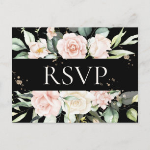 Carte Postale Budget Fleurs Aquarelle Mariage Noir RSVP