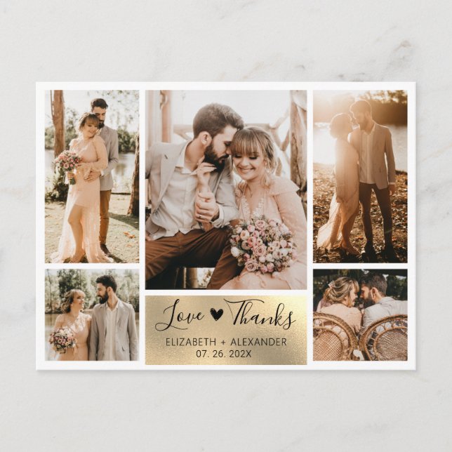 Carte Postale Budget Gold Photo Collage Mariage Merci (Devant)