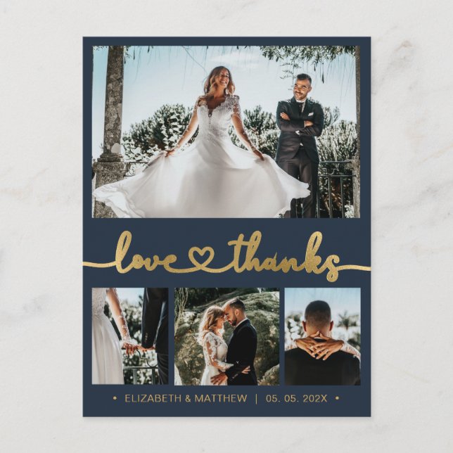 Carte Postale Budget Gold Script 4 Mariage photo Merci (Devant)