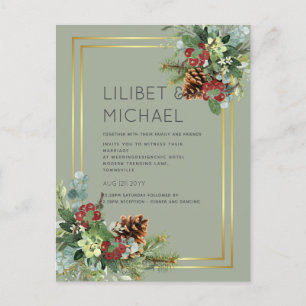 Carte Postale BUDGET Hiver Baies rouges Pine Cônes Mariage