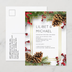 Carte Postale BUDGET Hiver Baies rouges Pine Cônes Mariage