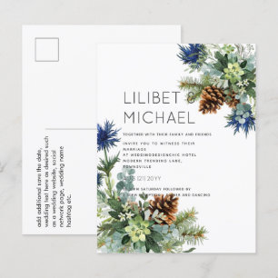Carte Postale BUDGET Hiver Bleu Chardon Mariage Eucalyptus
