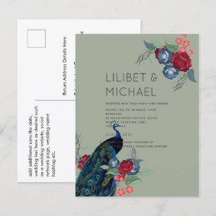 Carte Postale Budget Mariage de automne d'hiver Peacock Bleu Bou