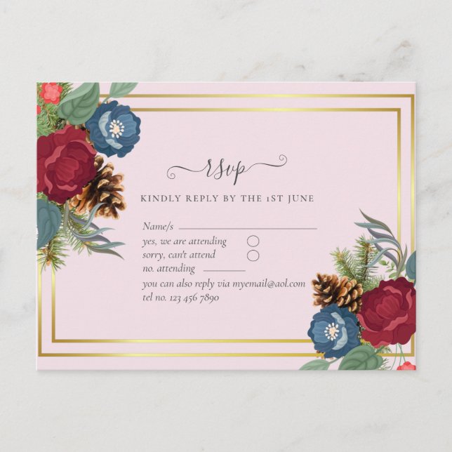 Carte Postale BUDGET Mariage d'hiver Bourgogne Turquoise Bleu mo (Devant)