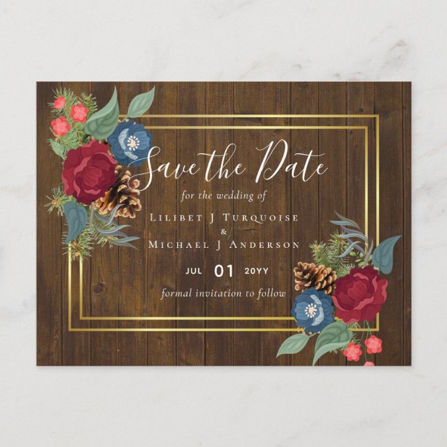 Carte Postale BUDGET Mariage d'hiver Bourgogne Turquoise Bleu mo (Devant)
