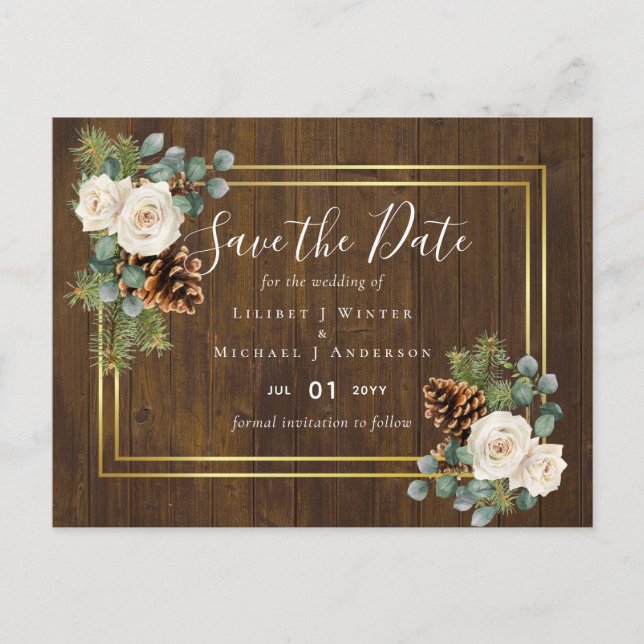 Carte Postale BUDGET  Mariage d'hiver Roses blanches poussière d (Devant)