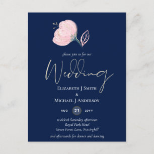Carte Postale Budget Mariage or bleu rose rose de la marine mode