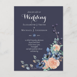 Carte Postale Budget Marine Corail bleu Corail Floral Mariage In
