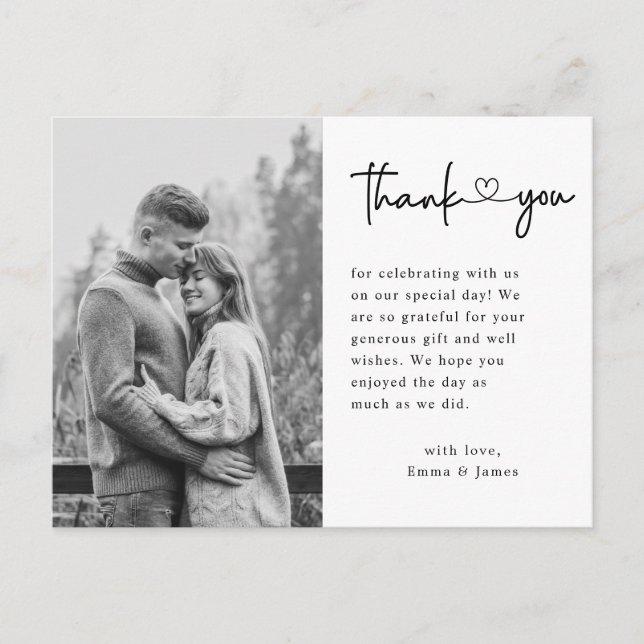 Carte Postale Budget Modern Love Script Mariage Photo Merci (Devant)