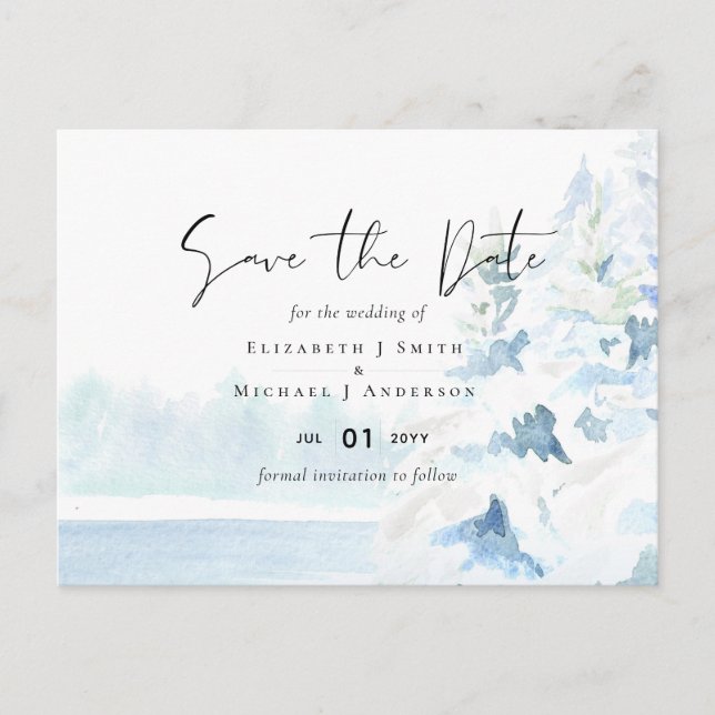 Carte Postale BUDGET Montagnes neigeuses Hiver Lac Trees (Devant)