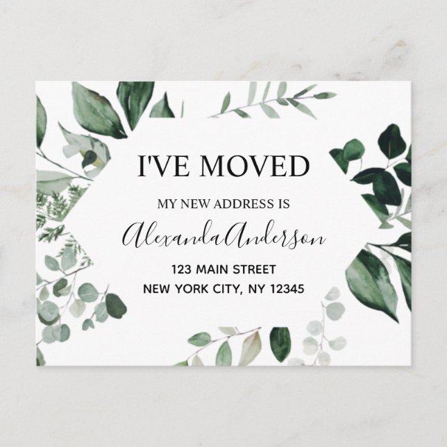 Carte Postale Budget Moving Announcement Eucalyptus Greenery (Devant)