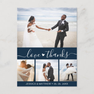 Carte Postale Budget Navy Script Pic Wedding Thank You Postcard