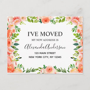 Carte Postale Budget Pêcher Corail Floral Moving Faire-part Post