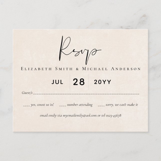 Carte Postale BUDGET Pêcher Gris Mariage Aquarelle RSVP (Devant)