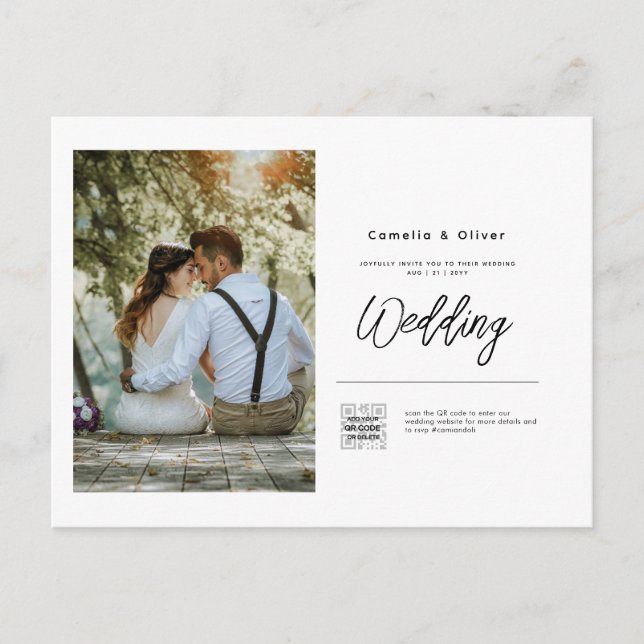 Carte Postale Budget Photo Faire-part de mariage classique blanc (Devant)