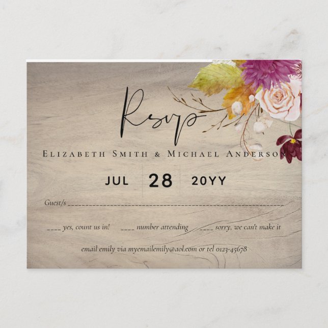 Carte Postale BUDGET Plum Cinnamon Mariage Automne Florales (Devant)