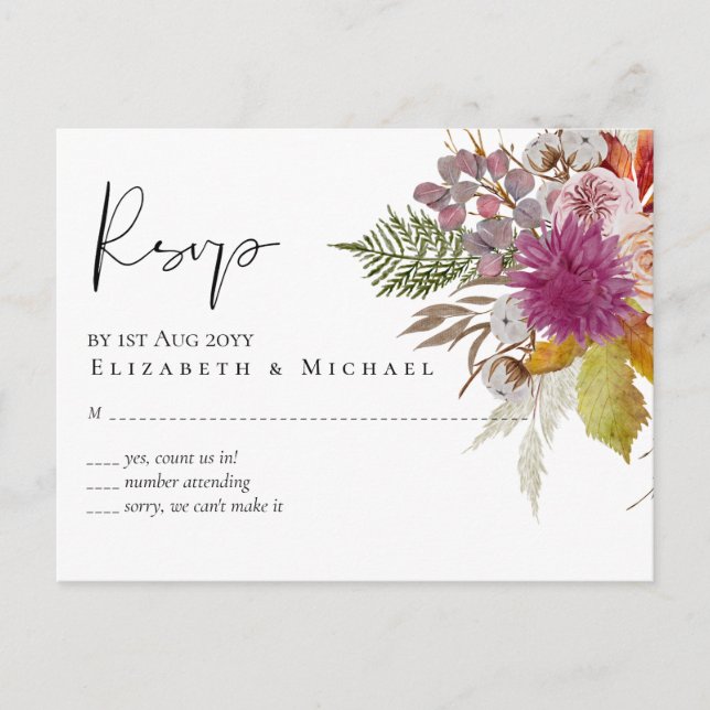 Carte Postale BUDGET Plum Cinnamon Mariage Automne Florales (Devant)